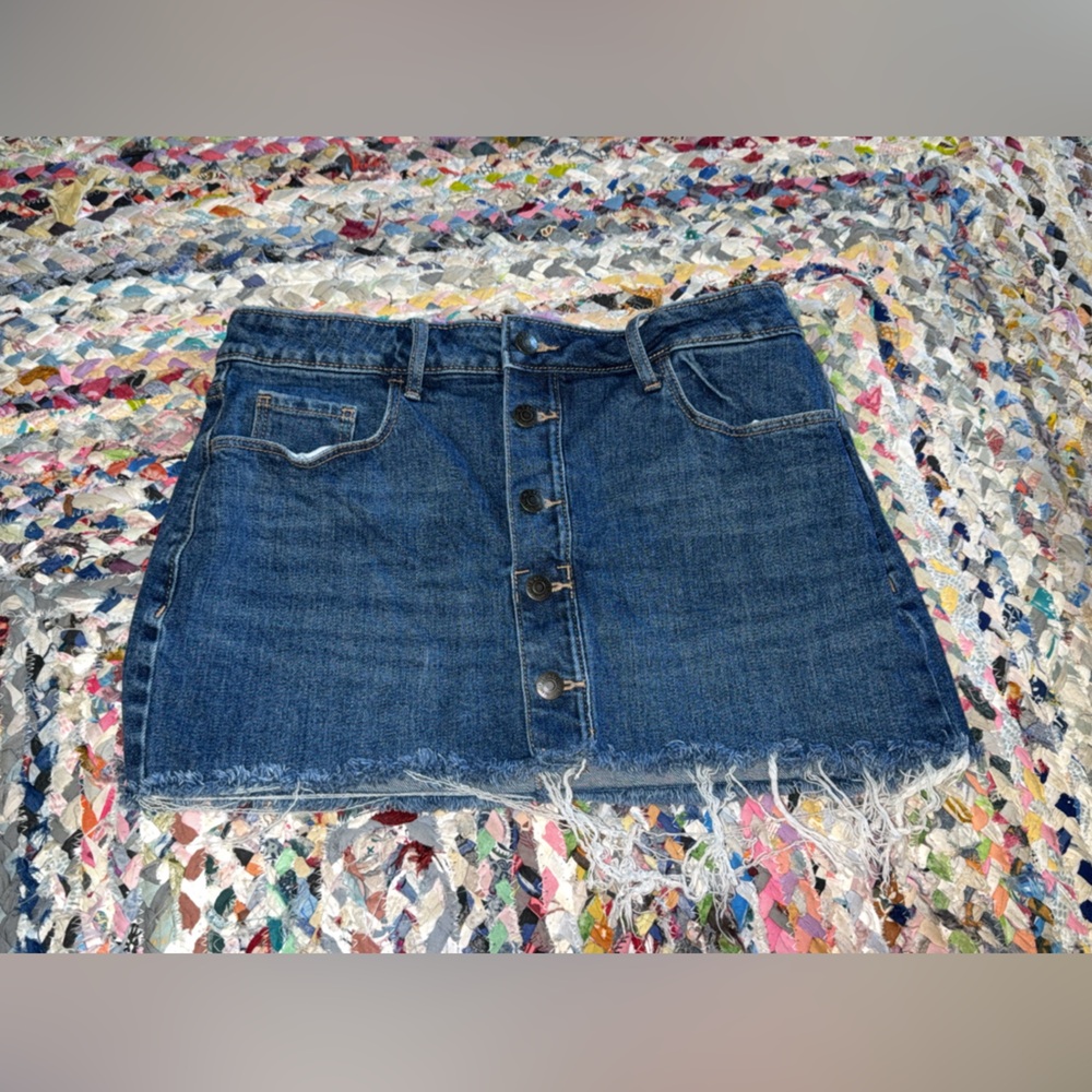 Old Navy Blue Denim Frayed Mini Skirt